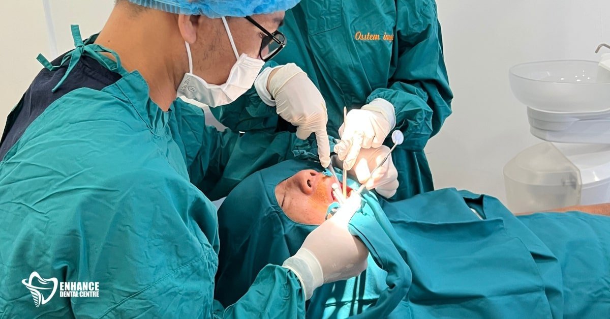 Dentist performing a wisdom tooth extraction