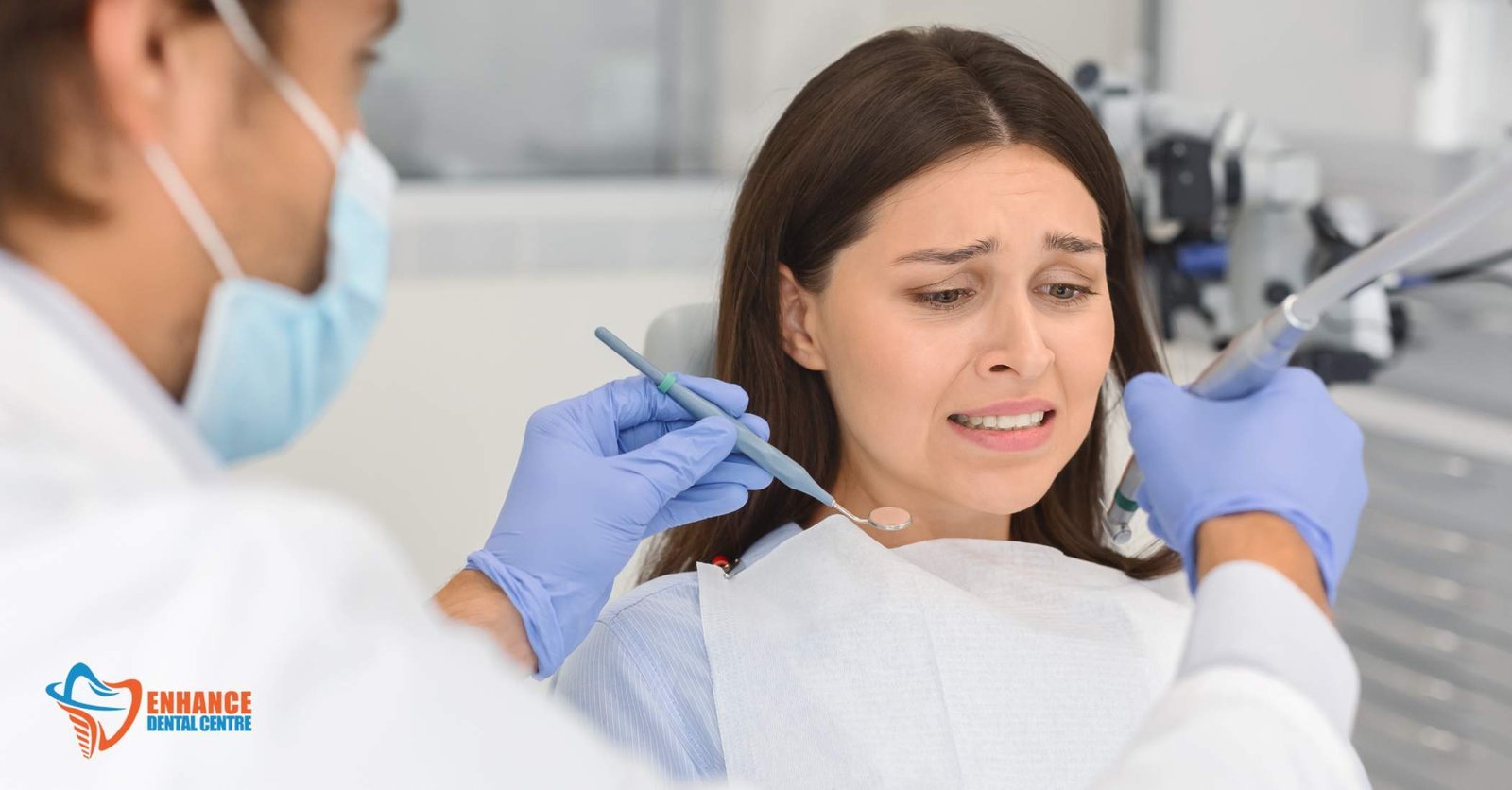 A person sitting nervously in a dentist's waiting room