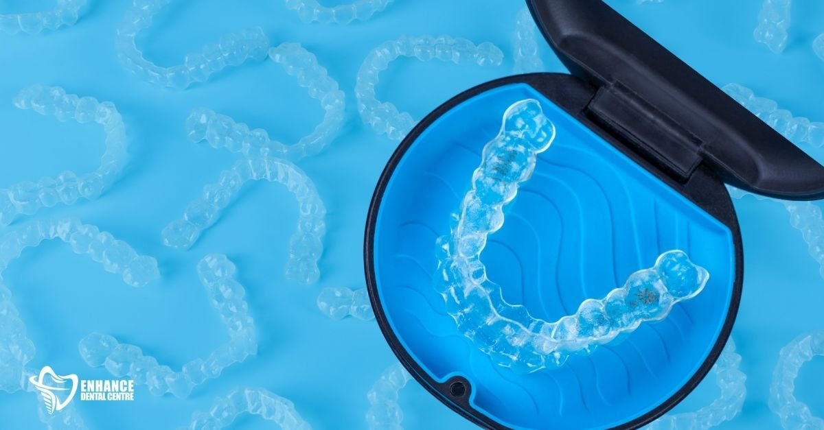 Invisalign aligners stored in a protective case