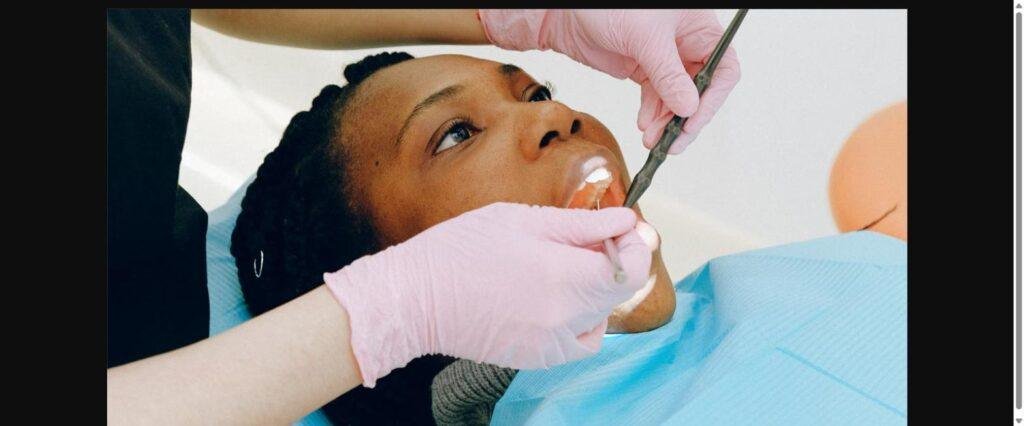 Dental patient receiving a periodontal gum examination at a Vancouver dental clinic